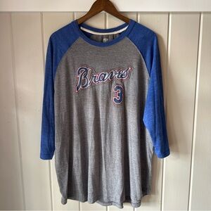 Fanatics Gray and Blue Braves T-Shirt, 3/4 length sleeves, Size XXL